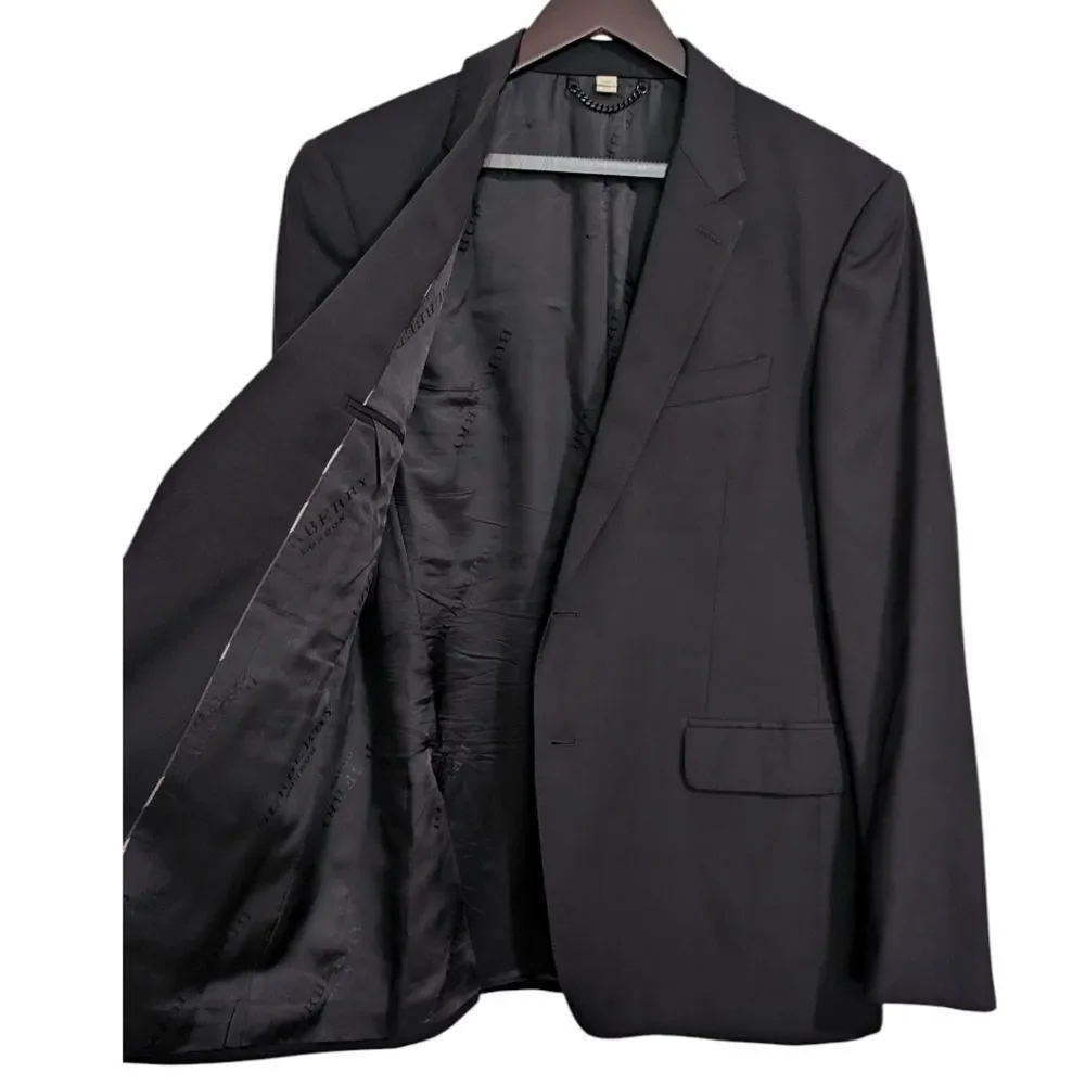 Burberry London Black Virgin Wool Suit Jacket Blazer Italy Men's EU 54R, US 44R